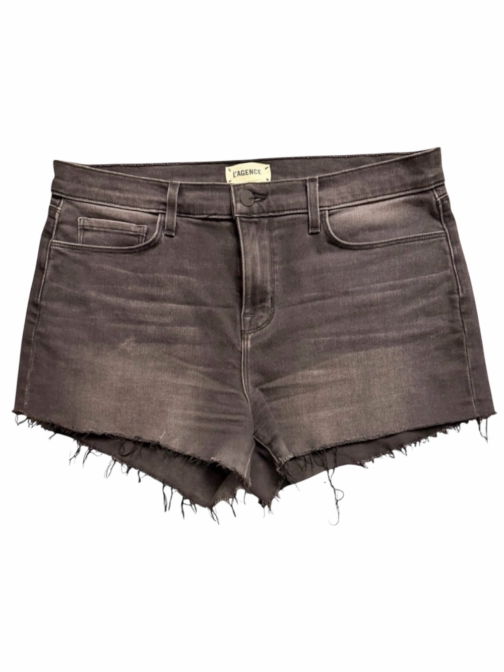 L’AGENCE Audrey Mid Rise Black Cutoff Denim Shorts USA Made 28